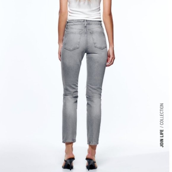 ❌SOLD❌ Zara high rise slim straight grey jeans distressed women's size 8 - Picture 3 of 13
